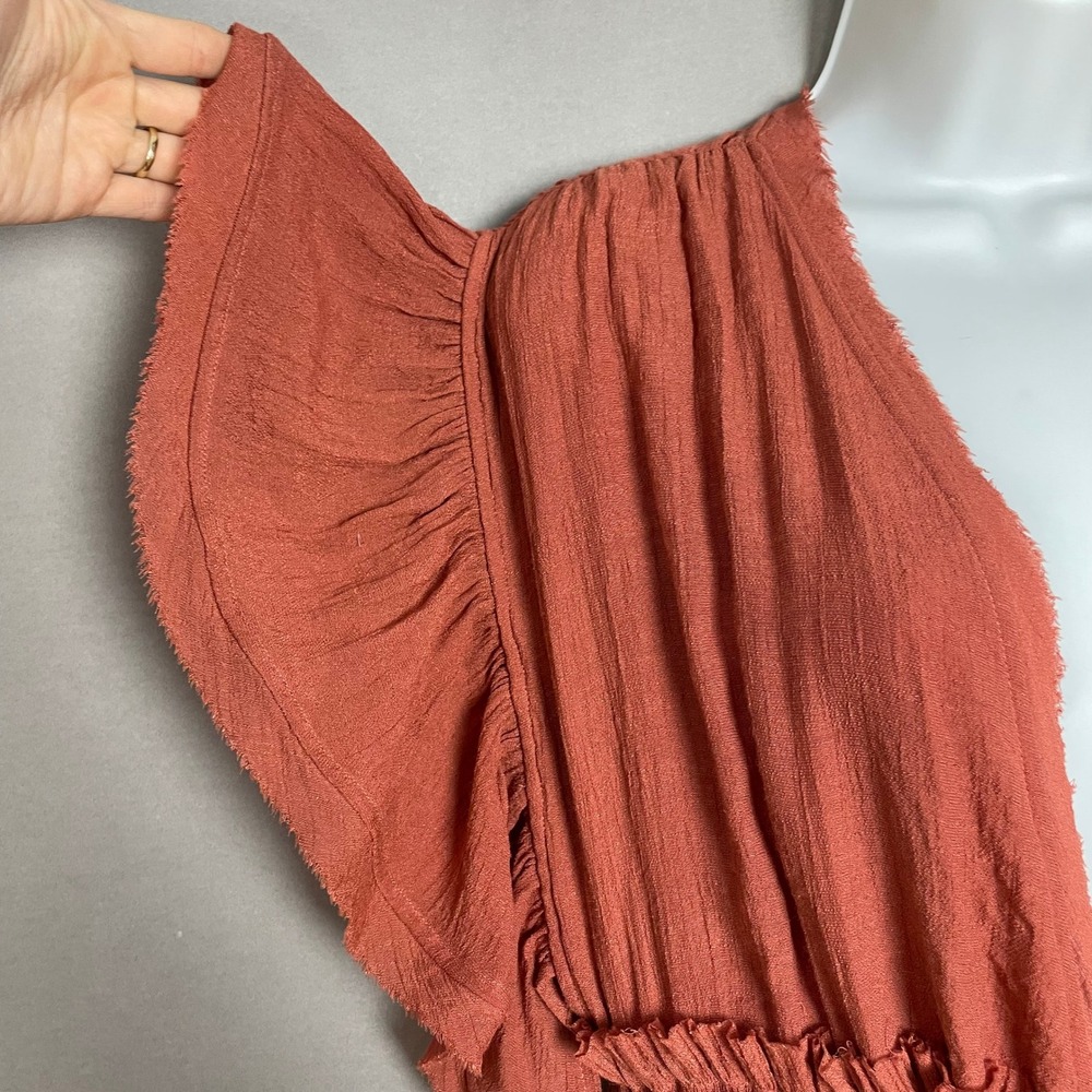 Flawless Maxi Dress Plunging V-Neck Ruffle Sleeve Boho Women Large Rust Brown - Picture 16 of 16